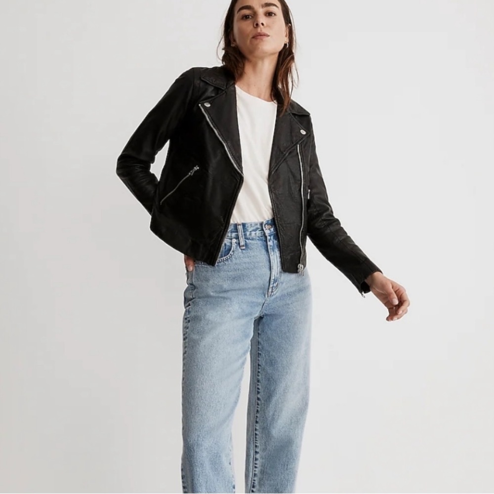 Madewell Washed Black Leather Moto Jacket